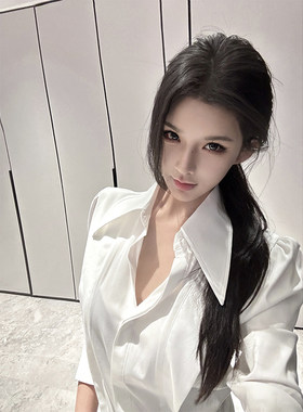 夏媛原创 攻感十足 超A设计感强宽肩窄腰白衬衫