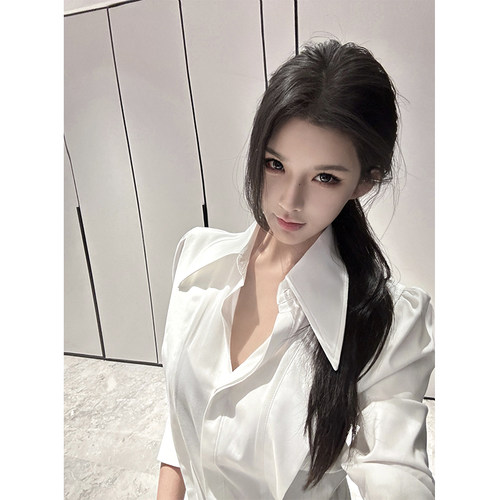 夏媛原创 攻感十足 超A设计感强宽肩窄腰白衬衫