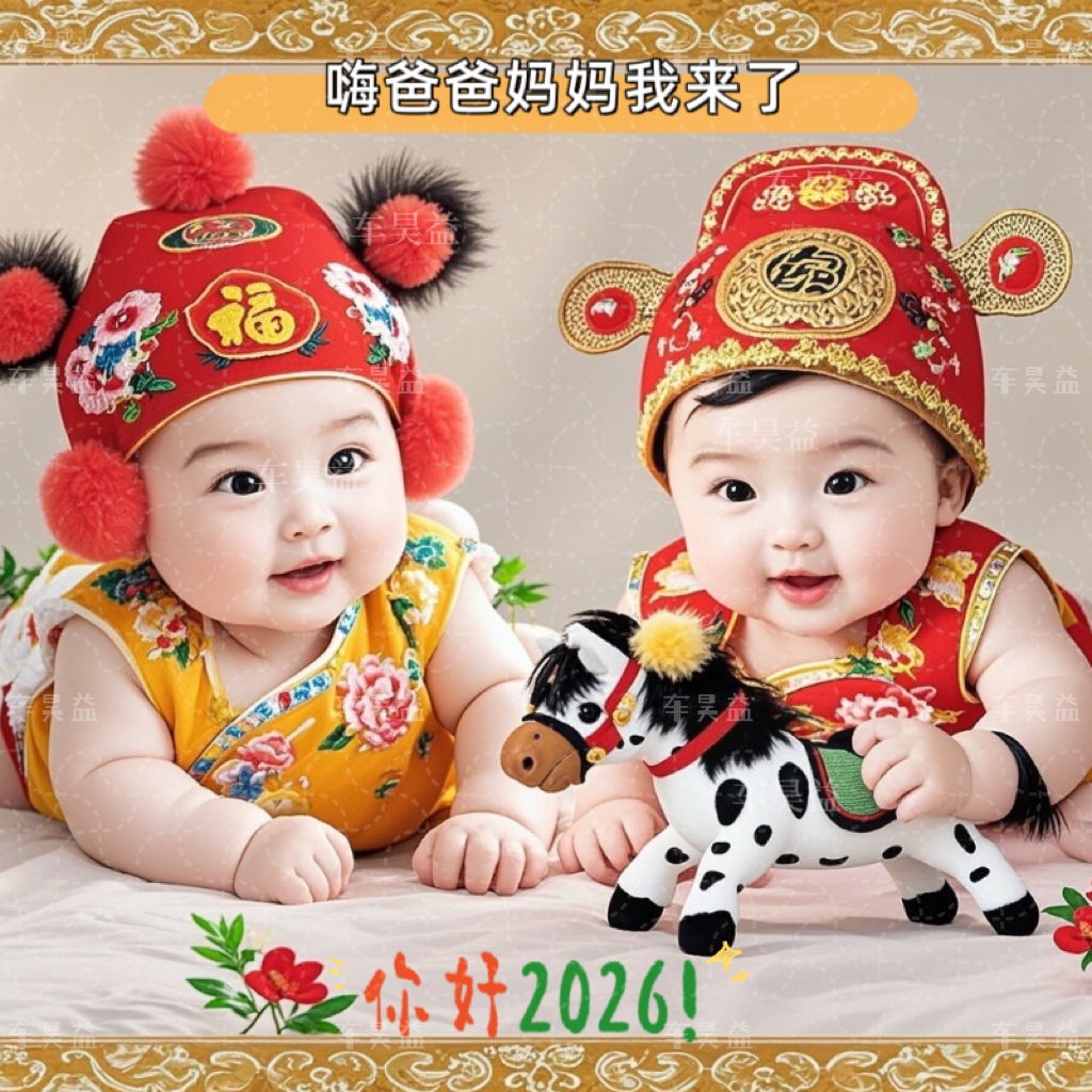 2026马年龙凤双胞胎宝宝贴画喜庆婚礼新婚房卧室墙壁装饰自粘贴纸