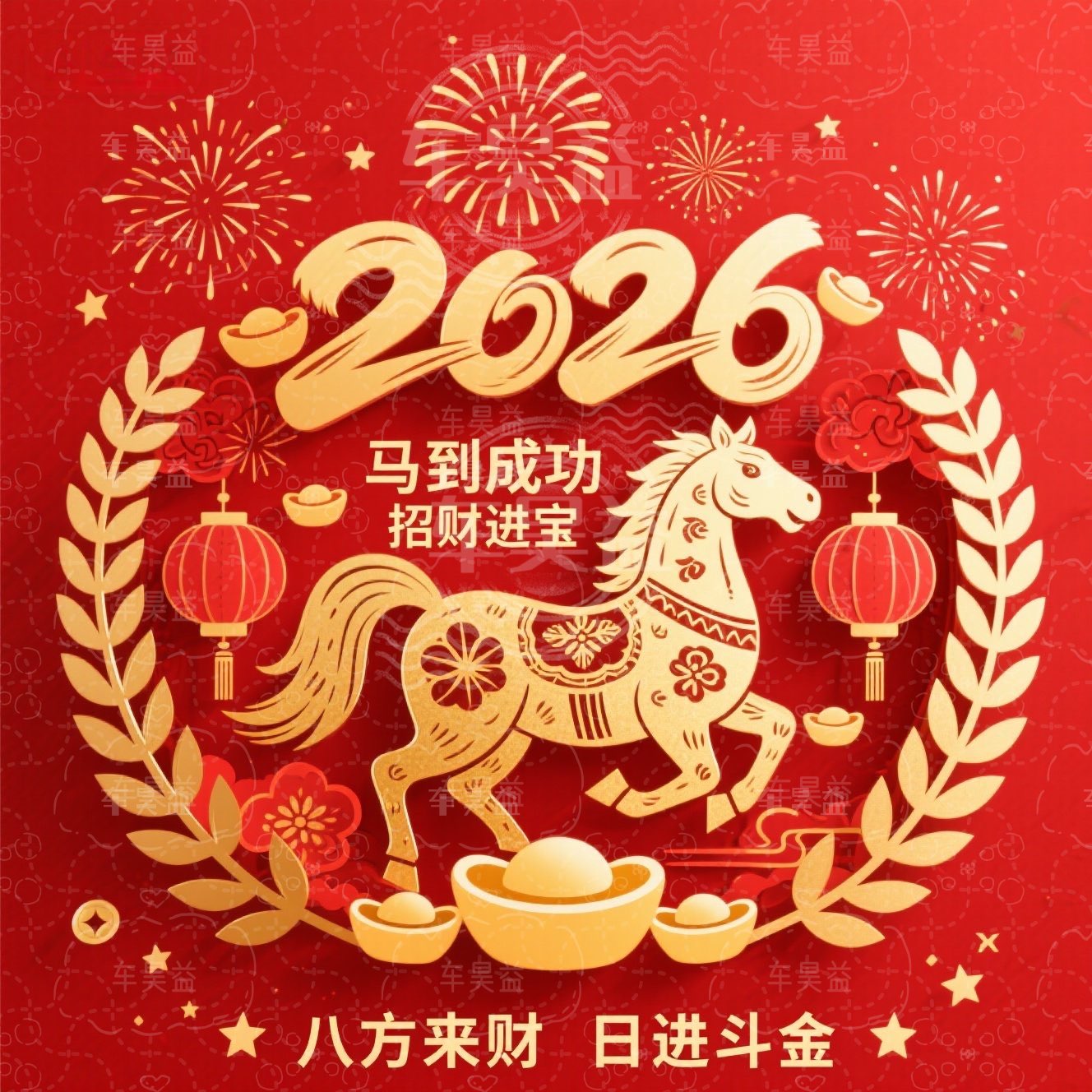 中国红马到成功招财进宝装饰贴画办公室餐厅房间墙面防水高档贴纸