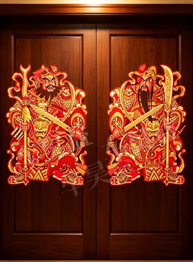 羊年关羽张飞门神贴纸入户大门中国风新居乔迁守护吉祥装饰自粘贴