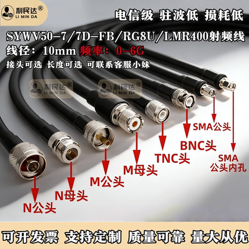 50-7馈线缆7D-FB射频线天线延长线转接线跳线SMA/N头/TNC/BNC/M头