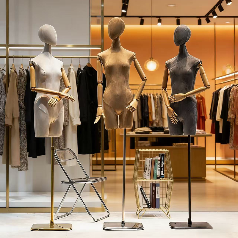 服装店橱窗模特道具女彩色个性麂皮绒摇头人体模特架女装店展示架