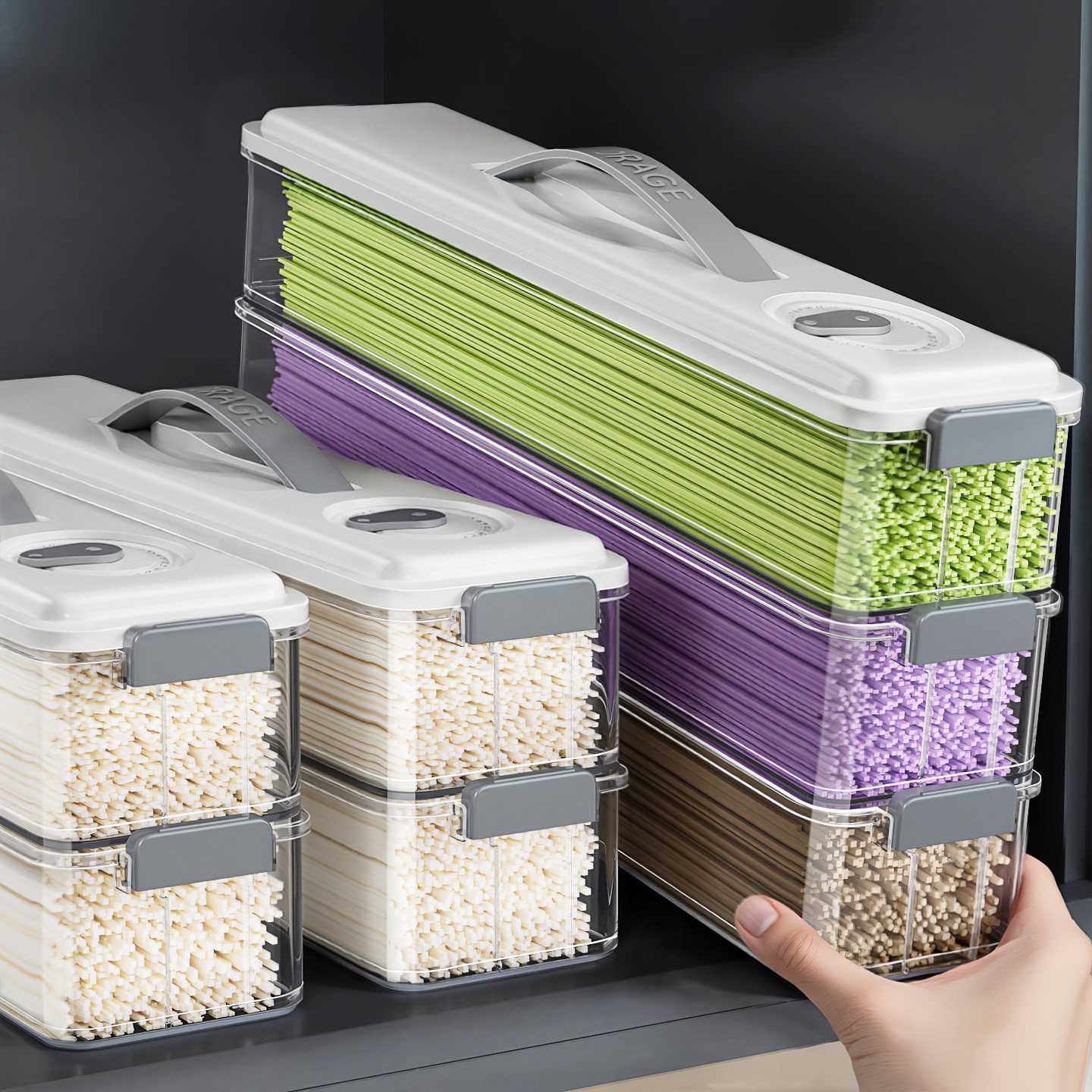 佳帮手面条收纳盒食品级密封挂面整理盒厨房橱柜装意面的分装盒子