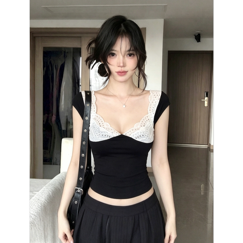 【sheepland】蕾丝拼接短袖T恤女