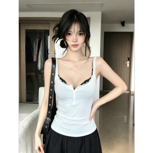 【8uioio】蕾丝拼接吊带背心女装