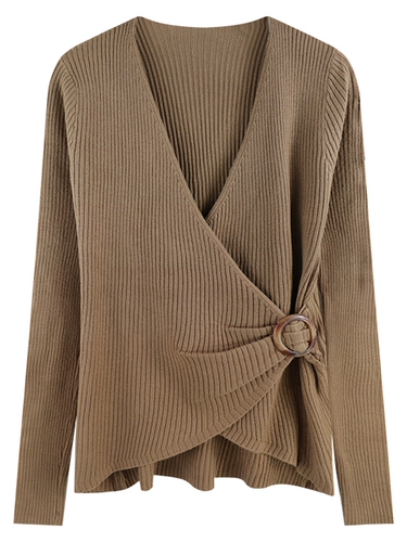 Сексуальный трикотажный свитер, осенний, V-образный вырез