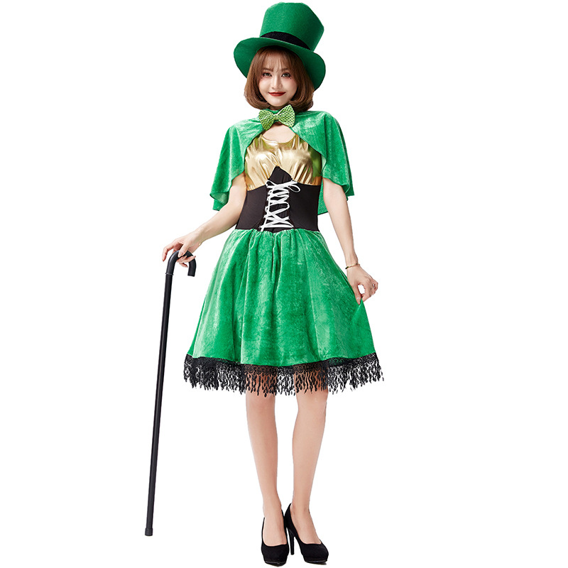 女士圣帕特里克节日表演服爱尔兰绿色妖精小矮人cosplay服装帽子
