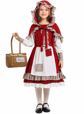 万圣节儿童小红帽cosplay服装童话故事角色扮演服补丁连衣裙披肩