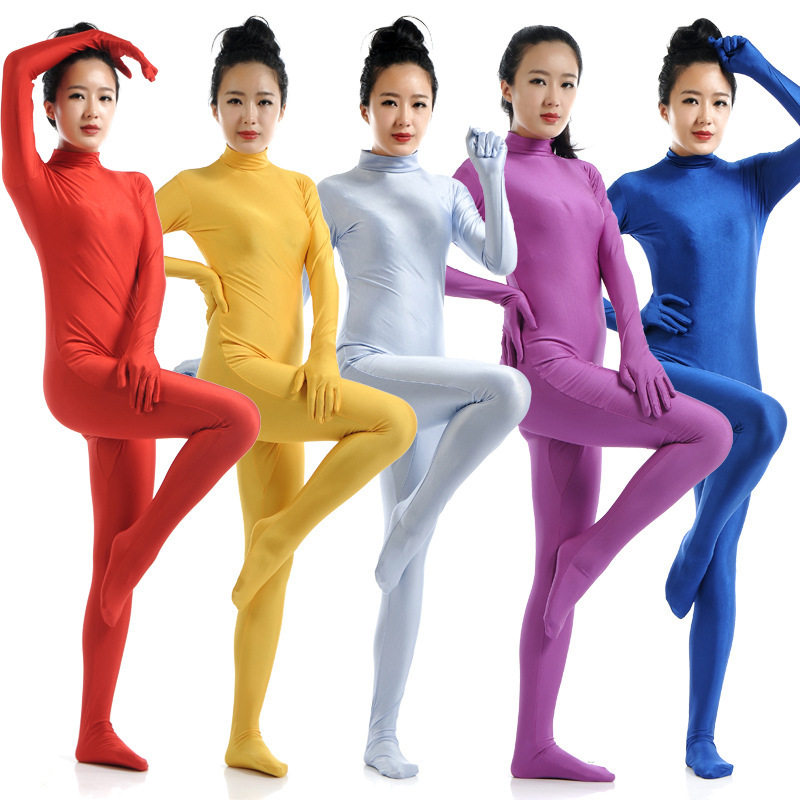 女士莱卡加大码紧身连体衣纯色包手包脚露头紧身衣zentai表演服装