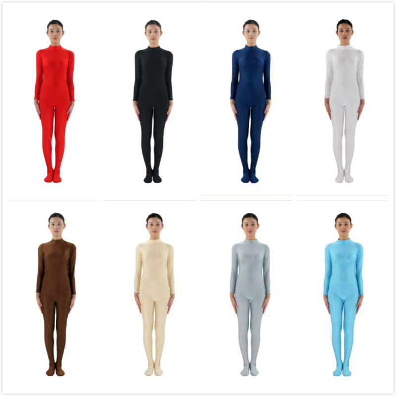 女士后开拉链高领紧身连体衣