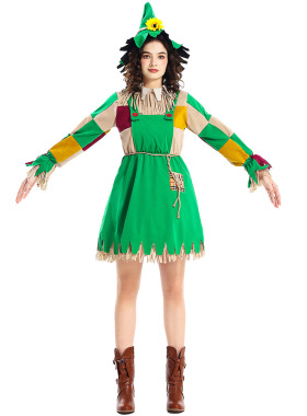万圣节成人女款绿色稻草cosplay角色扮演服话剧舞台演出服乞丐装