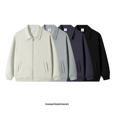 toughleaf(老钱风)(不加绒)(高级感)宽松纯色针织夹克卫衣外套男