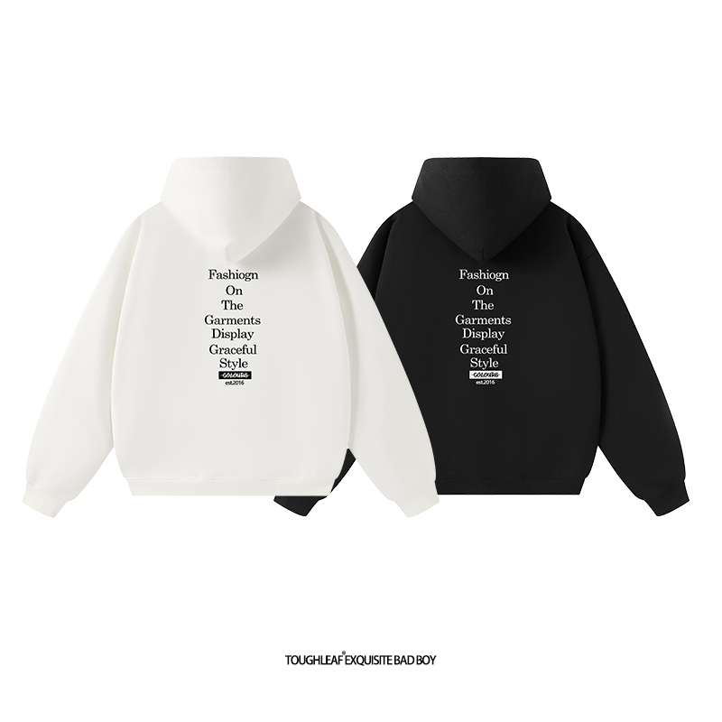 toughleaf(毛圈抓毛)(不加绒)500g重磅标语印花情侣连帽卫衣男女