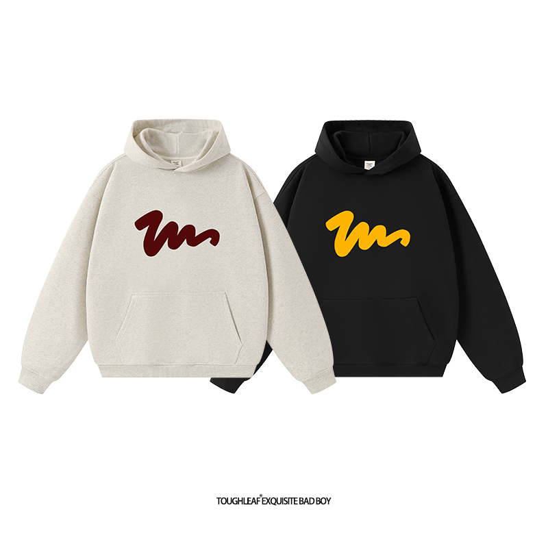 toughleaf(毛圈抓毛)(不加绒)500g重磅曲线印花情侣连帽卫衣男女