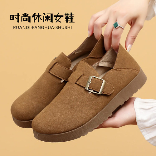 春秋款一脚蹬懒人勃肯鞋浅口圆头舒适耐穿防滑女鞋时尚休闲软底鞋