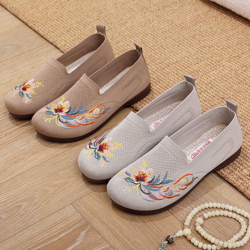 老北京布鞋女飞织透气一脚蹬