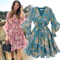 WOMEN SUMMER Chiffon Dress PRIRT BIRT BIG Plus Size Dresses