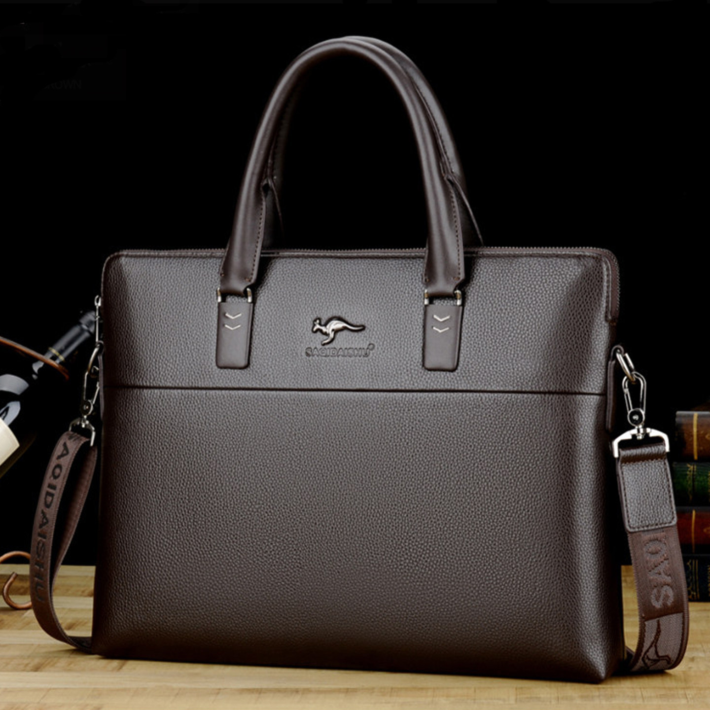 正品袋鼠真皮男包横款单肩包斜挎包休闲商务公文包男士包包牛皮 - 正品专柜特卖店出品