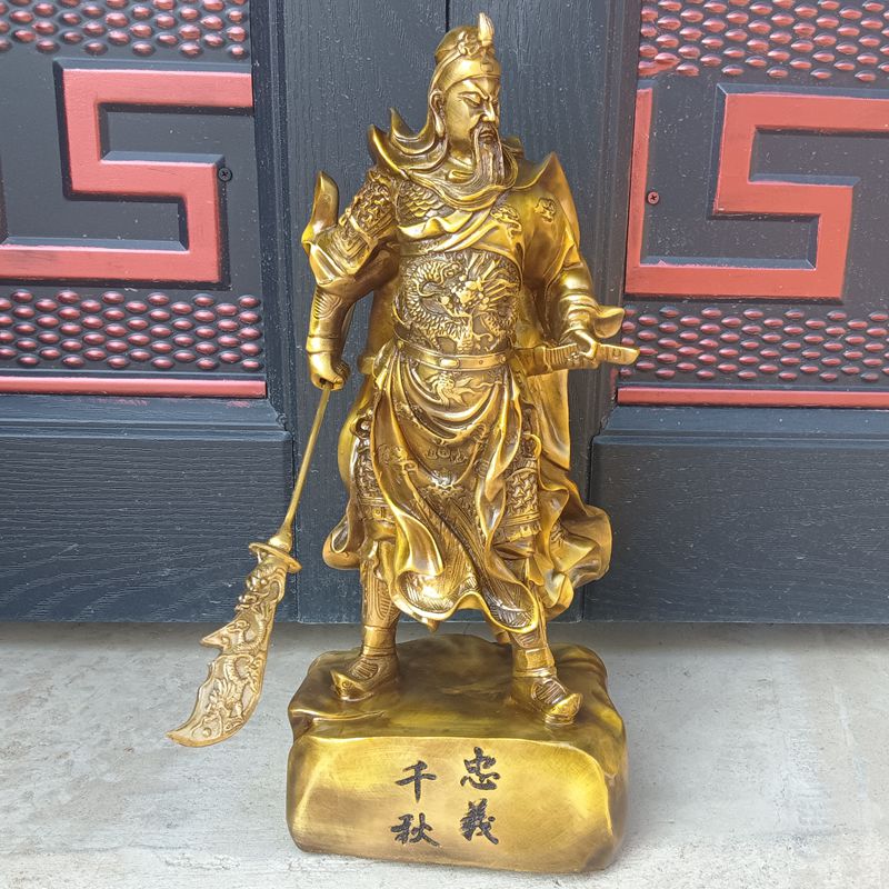 荣华富贵纯铜关公武财神关羽黄铜复古怀旧黄铜家居装饰桌面摆件