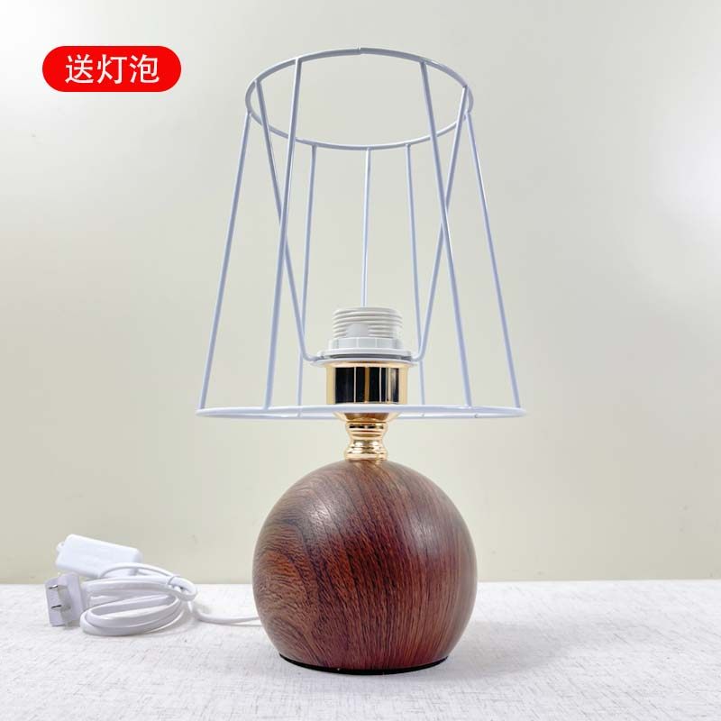 毛线编织台灯diy仿木纹圆球台灯铁架手工彩线棉绳卧室小夜灯材料