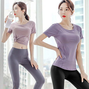 夏季瑜伽服短袖带胸垫性感美背健身服上衣女外穿收腰显瘦运动T恤