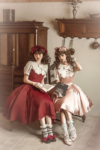 【现货】一团夜行蔷薇op刺绣蝴蝶结缎面显瘦八片裁连衣裙