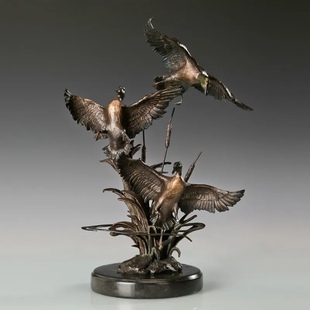 铜雕塑三只鸭子芦苇荡铜像摆件家居饰品手工礼品客厅玄关书房摆设