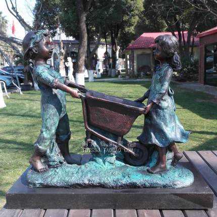 快乐童年两个小孩铜雕塑工艺品欧式人物摆件家居饰品乔迁结婚礼品