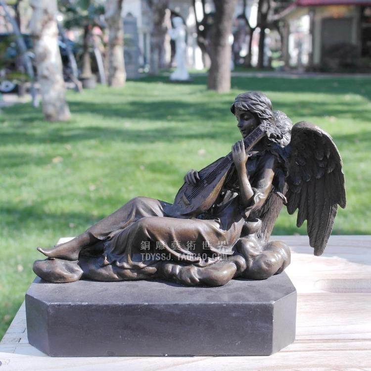 琵琶天使少女铜雕塑工艺品音乐人物雕塑摆件家居饰品生日礼品