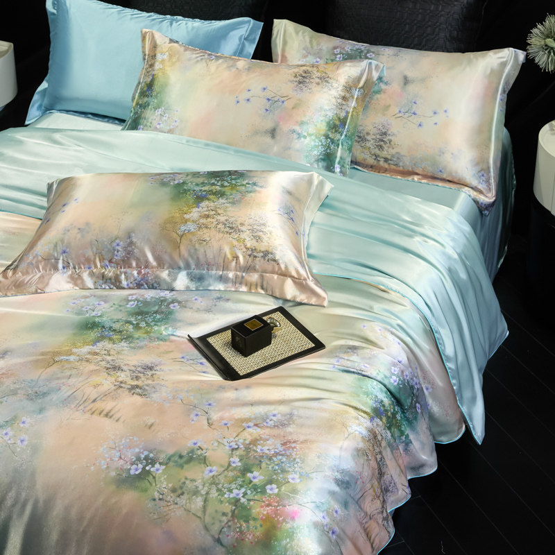 高档40姆米真丝印花被套丝滑桑蚕丝冰丝单双人1.5x2.0米丝绸被罩,床上用品,被套,淘宝优惠券,粉丝福利购,淘宝优惠卷