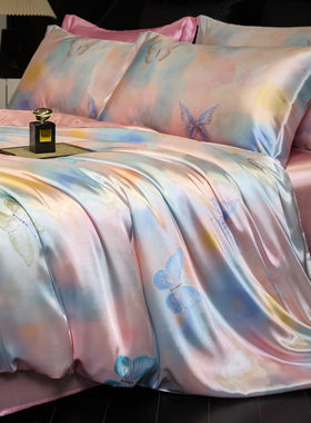 重磅双面真丝四件套桑蚕丝轻奢风高级感床笠床单被套丝绸床品