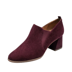 2025秋冬新款深口圆头真皮高跟单鞋女百搭绒面粗跟裸靴短靴68804