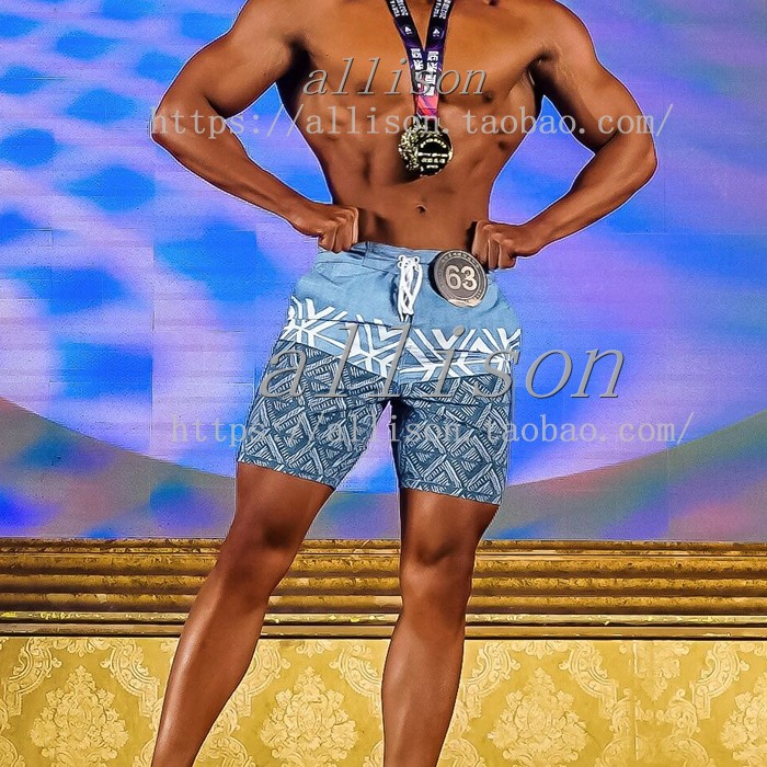 男士健体比赛沙滩裤速干 夏季冲浪裤宽松短裤蓝色 短款五分裤运动