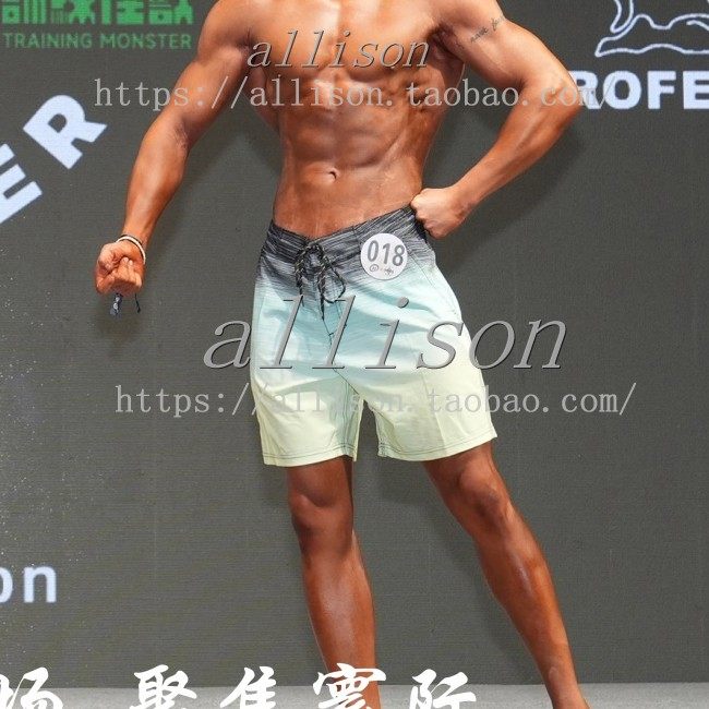 男士健体比赛沙滩裤速干 夏季短裤黄色冲浪裤 宽松中裤短款五分裤
