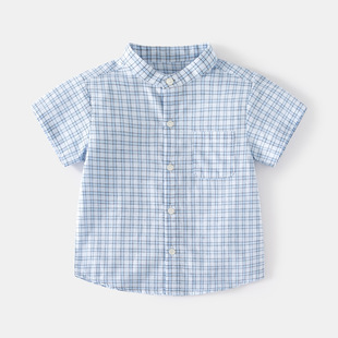 三折品牌撤柜童装中小童夏男童新款韩版立领休闲格子短袖衬衫2515
