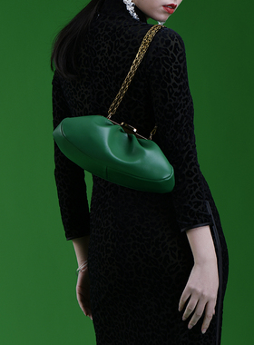 COIN QIAN摩登复古羊皮饺子包 绿色/水蓝色/红色 单肩 斜跨 手提