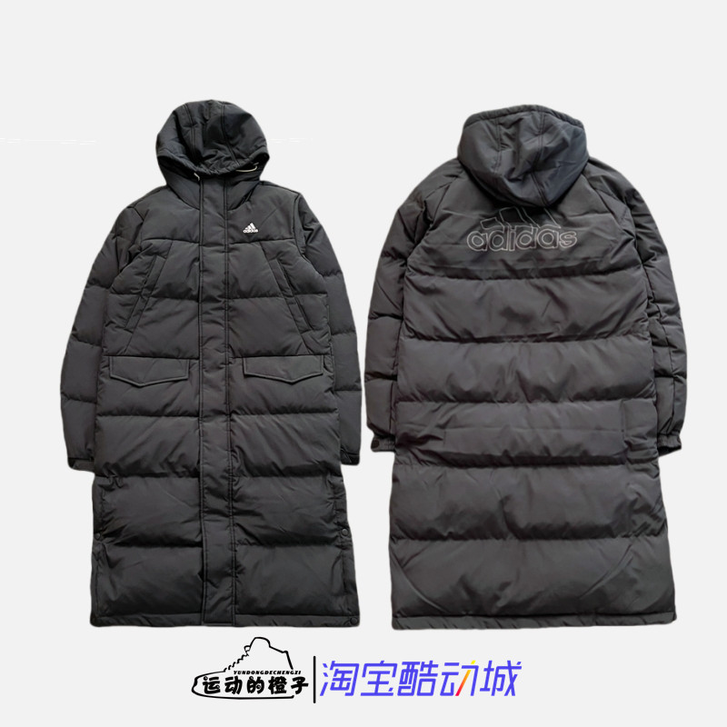 阿迪达斯男子连帽长款运动羽绒服