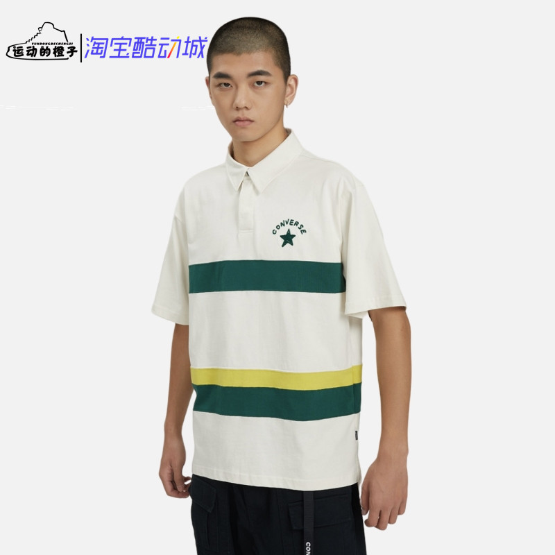 converse/匡威 刺绣logo男子条纹运动休闲短袖polo衫10024880-a01