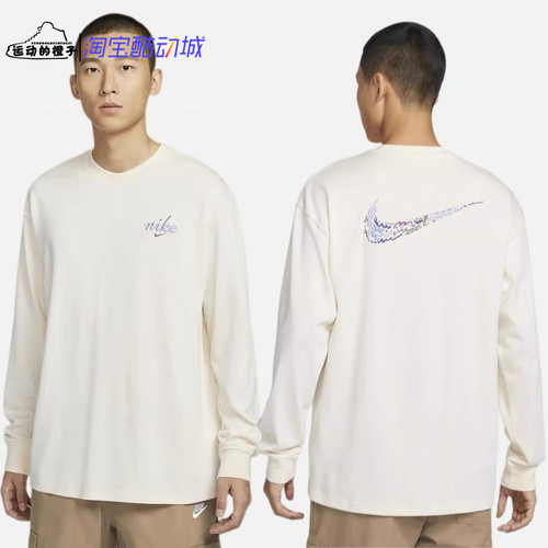 Nike/耐克 多彩刺绣男子圆领套头针织休闲运动长袖T恤 HQ8166-901
