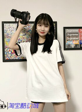 Adidas三叶草 男女情侣黑白刺绣logo短袖T恤GN3495 CW1202 CW1203