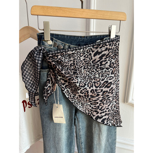 千禧辣妹豹纹三角巾屁帘女春夏百搭时髦牛仔裤 叠穿腰巾多功能丝巾