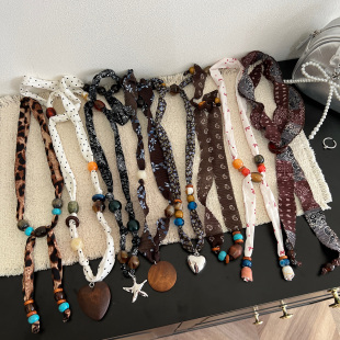 韩国时髦穿搭串珠丝巾项链女春夏季 小众设计感毛衣链配饰挂脖领巾