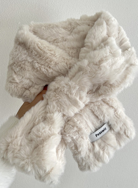 软呼呼毛绒围脖纯色加厚保暖韩版冬季百搭交叉毛领短款小围巾护颈