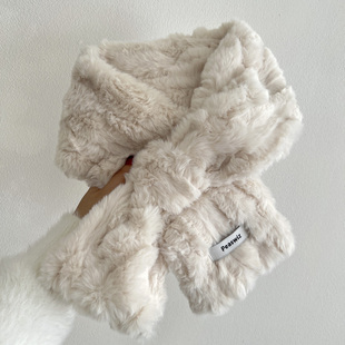 软呼呼毛绒围脖纯色加厚保暖韩版冬季百搭交叉毛领短款小围巾护颈