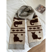 卡其猫咪提花针织保暖围巾女秋冬季 百搭韩版 学生围脖骑行防寒护颈