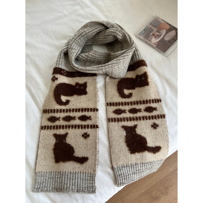 可爱小狗提花针织保暖围巾女秋冬