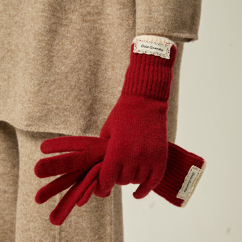 蕾丝花边五指手套毛线针织