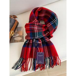 圣诞红色格纹围巾英伦经典仿羊绒披肩男女通用情侣款冬季保暖围脖