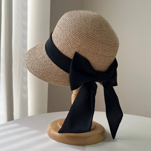 夏季优雅蝴蝶结大帽檐防晒帽草帽